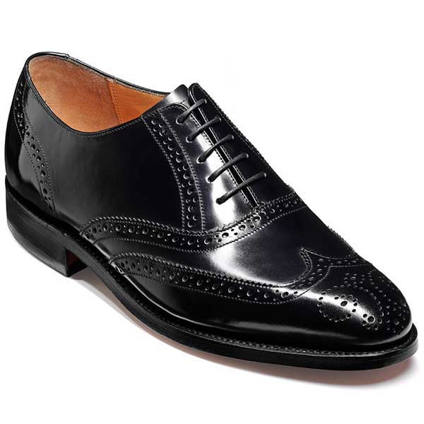 Barker Shoes - Albert Black Hi-Shine - Wingtip English Brogue Wide-Fit
