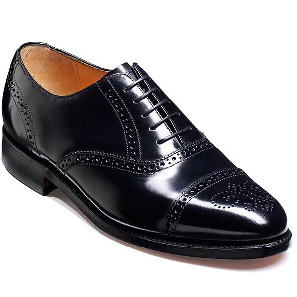 Barker Shoes - Alfred Black Hi-Shine - Semi Brogue Style