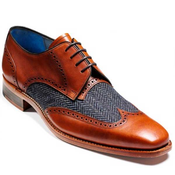 Barker Shoes - Jackson Cedar Calf Leather / Blue Tweed