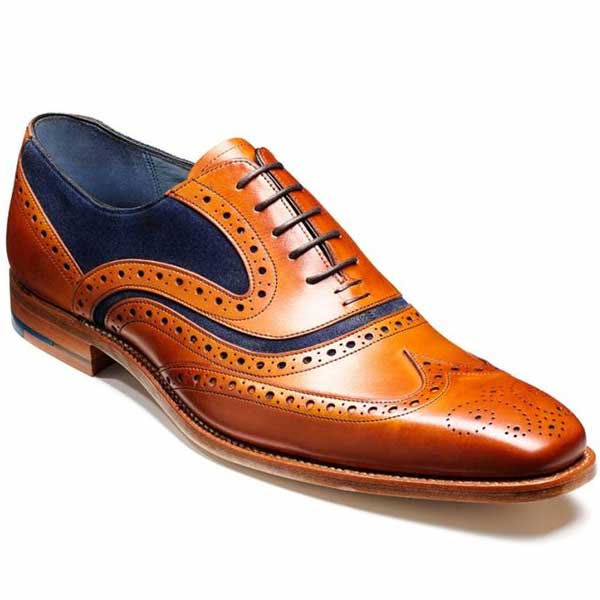 Barker Shoes - McClean Brogue - Cedar Calf & Blue Suede