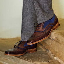Load image into Gallery viewer, Barker Shoes - Mens McClean Brogues - Ebony Hand Painted &amp; Navy Suede

