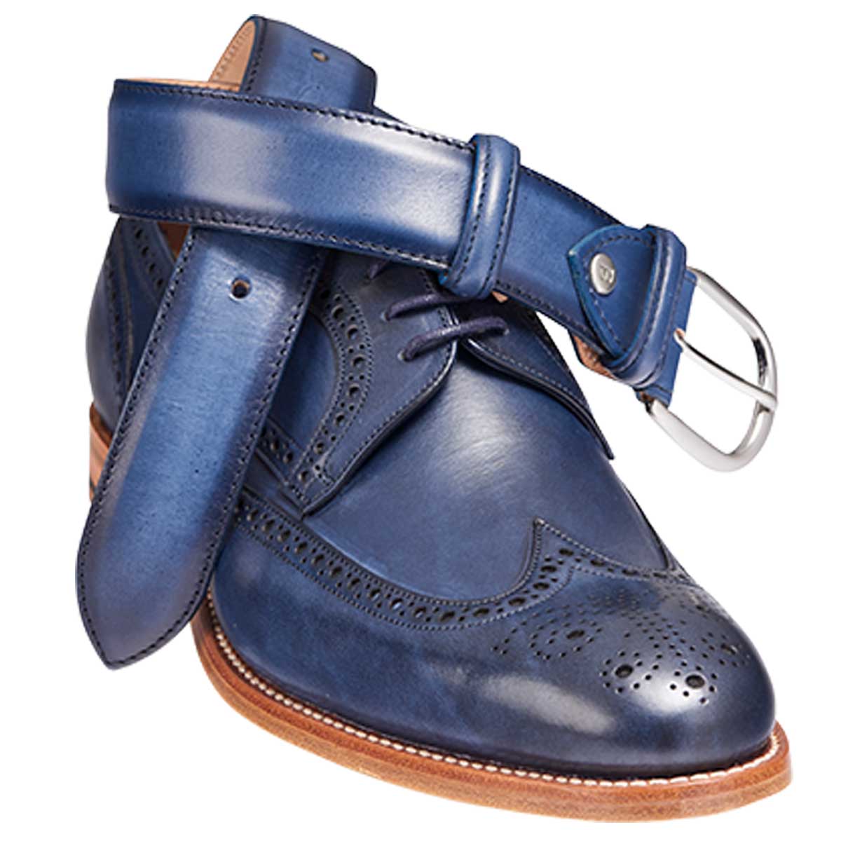 Barker Navy Hand Painted Shoe with Matching Belt