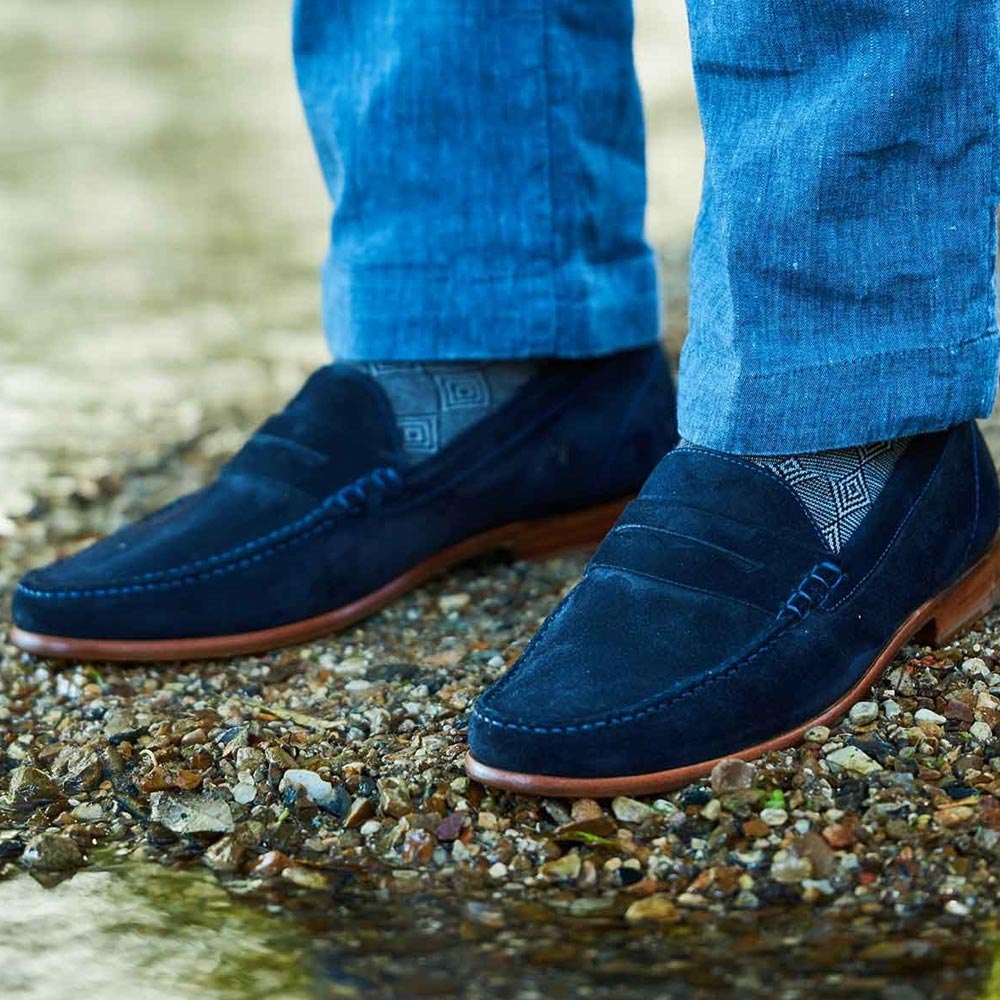 40% OFF BARKER William Shoes - Mens Moccasins - Navy Suede - Size UK 7