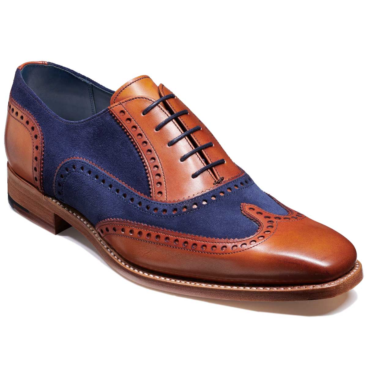 BARKER Spencer Shoes - Mens Brogue - Antique Rosewood & Navy Suede