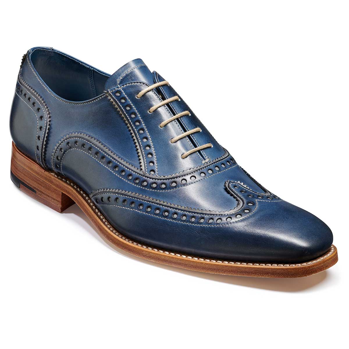 BARKER Spencer Shoes - Mens Brogue - Navy & Grey Handpainted