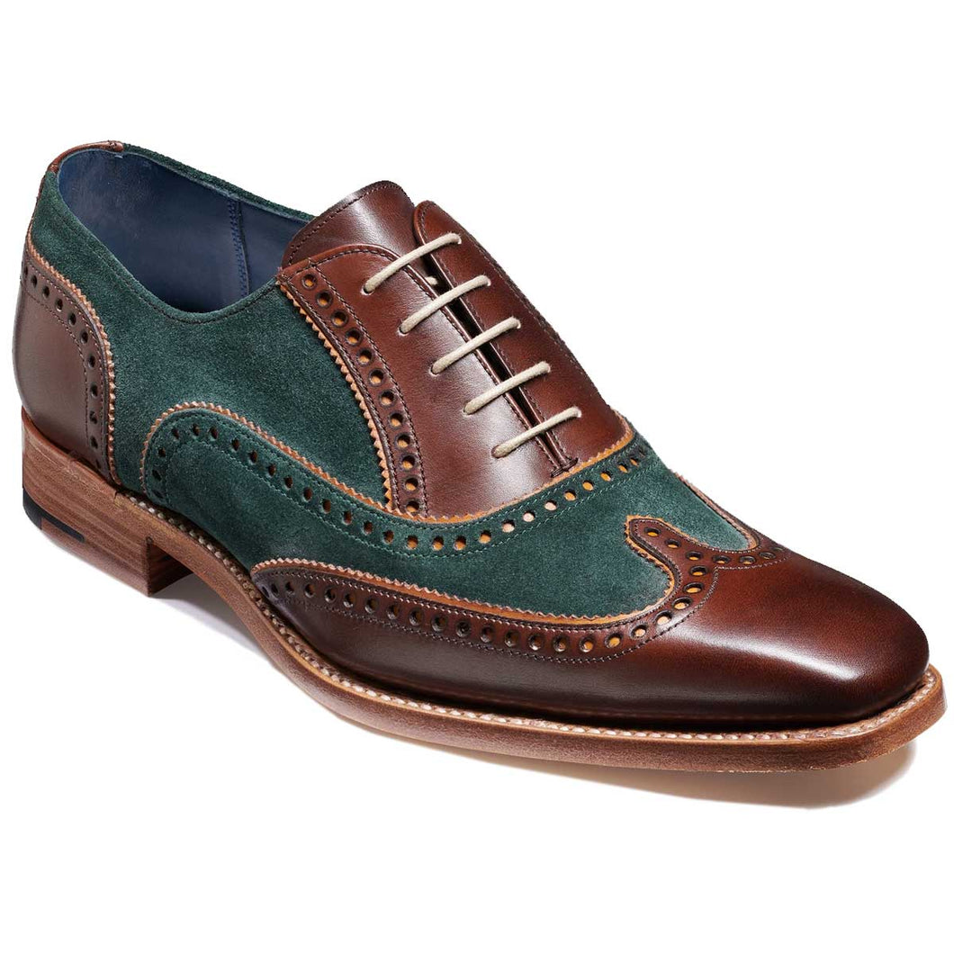 BARKER Spencer Shoes - Mens Brogue - Walnut Calf & Green Suede