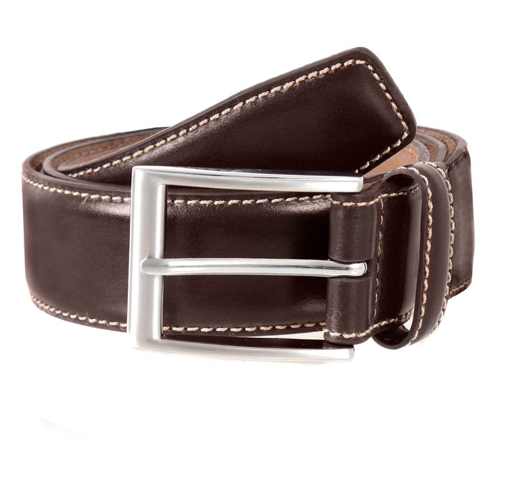 DENTS Leather Belt - Mens Contrast Top Stitch Detail - Brown