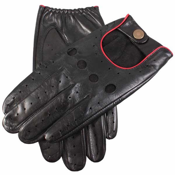 Dents Delta Men's Leather Driving Gloves - Black & Red