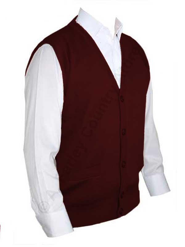 40% OFF - FRANCO PONTI Sleeveless Cardigan - Mens Button Front Gilet - Burgundy - Size: LARGE