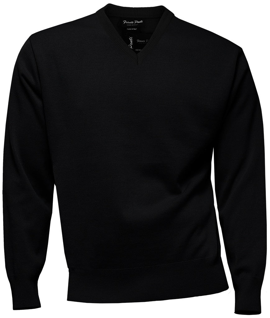 50% OFF - FRANCO PONTI V-Neck - Mens Italian Merino Wool Blend - Black - Size: 2XL