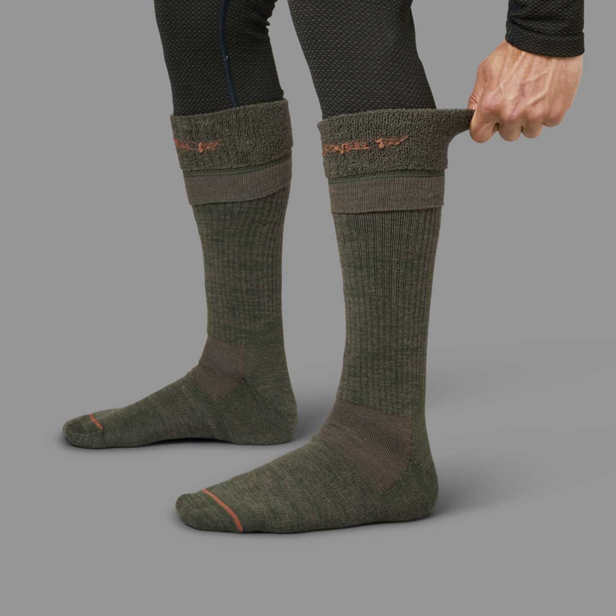 HARKILA Pro Hunter 2.0 Long Socks - Merino Wool With NanoGlide - Willow Green / Shadow Brown