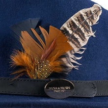 Load image into Gallery viewer, HICKS &amp; BROWN Hat - Ladies Suffolk Hen Feather Fedora - Navy
