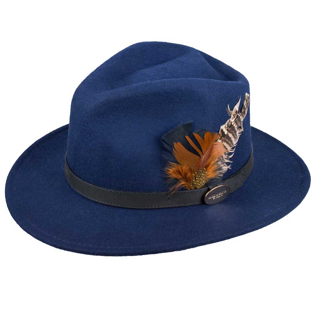 HICKS & BROWN Hat - Ladies Suffolk Hen Feather Fedora - Navy