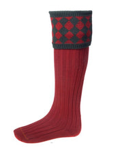 Load image into Gallery viewer, HOUSE OF CHEVIOT Chessboard Shooting Socks - Mens - Brick Red
