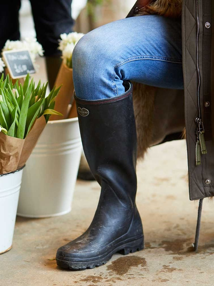 LE CHAMEAU Giverny Wellington Boots - Ladies Jersey Lined - Noir
