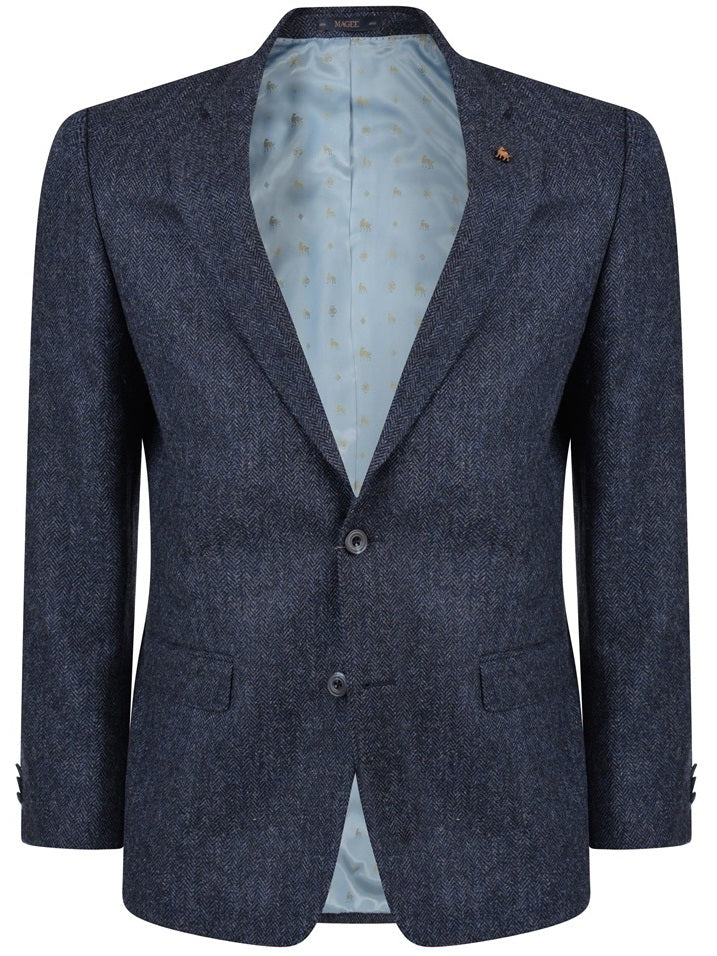 MAGEE Tweed Jacket - Mens Classic Fit - Blue Herringbone