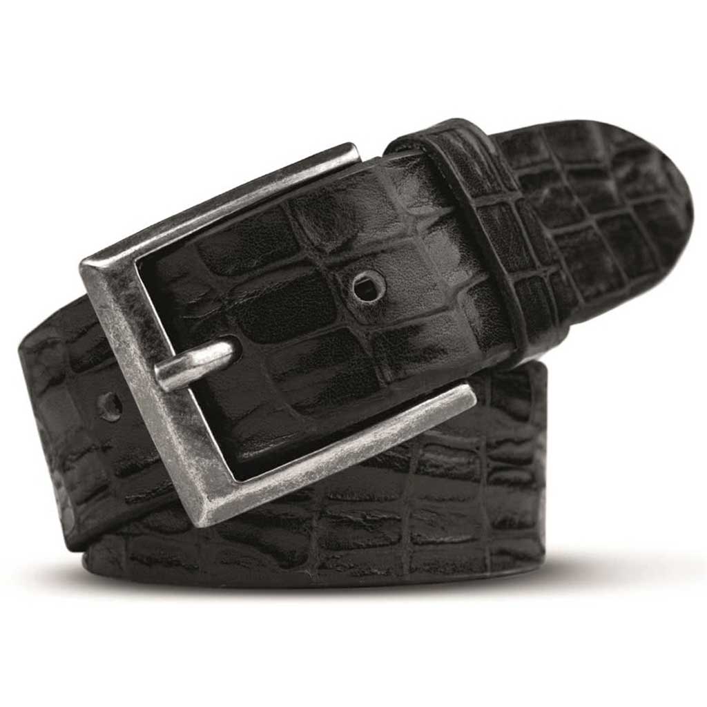 MEYER Crocodile Look Belt - Handmade Leather - Black