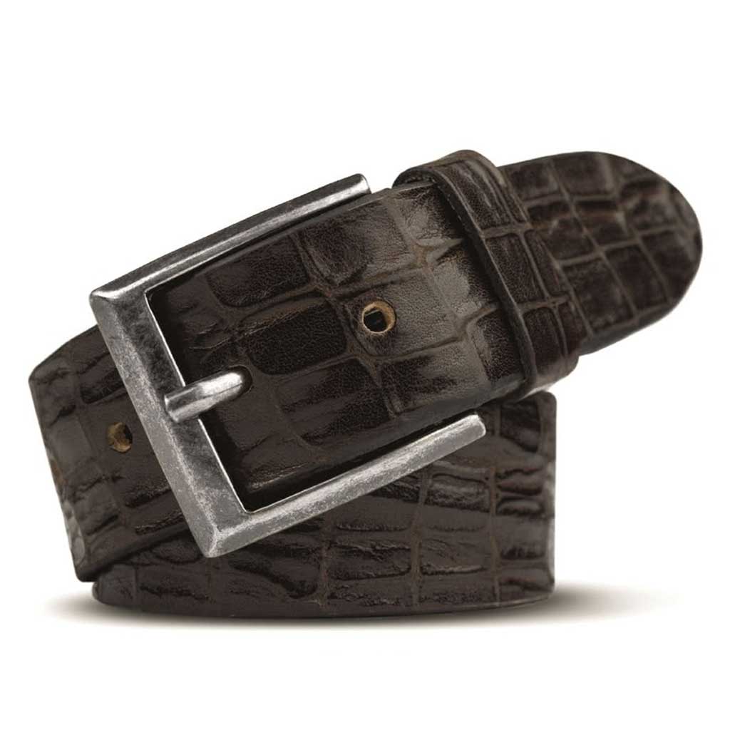 MEYER Crocodile Look Belt - Handmade Leather - Brown
