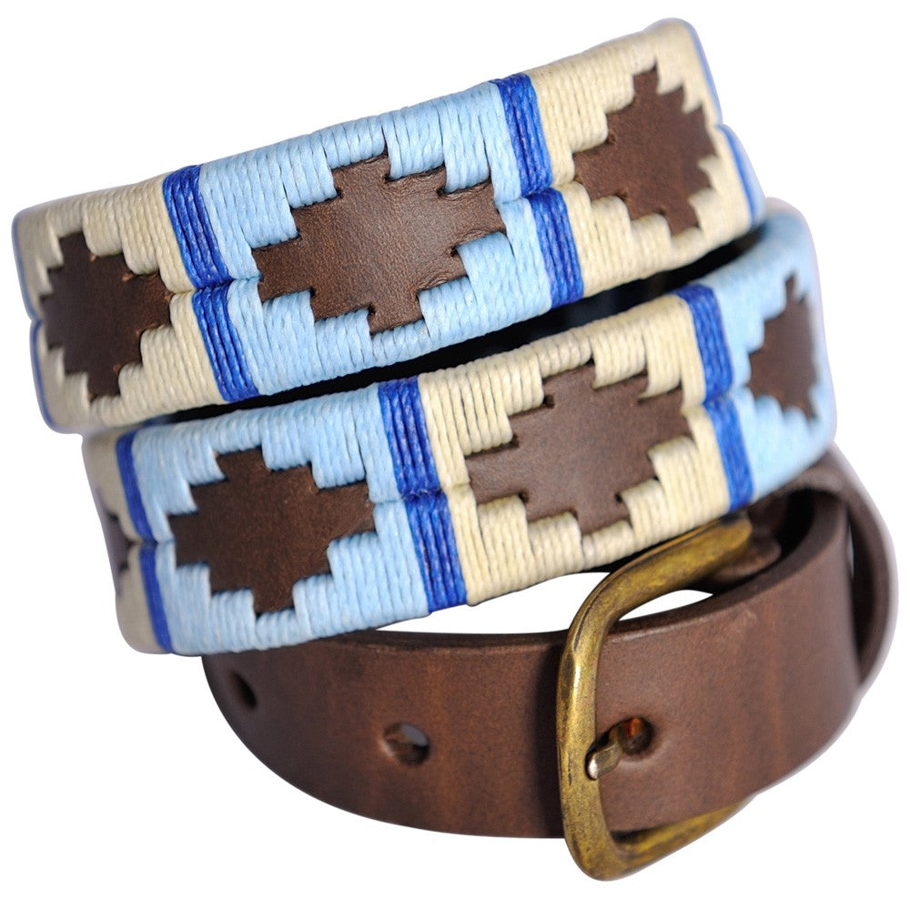 Pioneros Narrow Argentinian Polo Belt - 159 Pale Blue/White with Blue Stripe