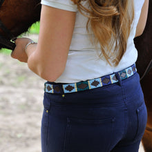 Load image into Gallery viewer, PIONEROS Polo Belt - Narrow Argentinian - 162 Green/Pale Blue/Navy with Cream Stripe
