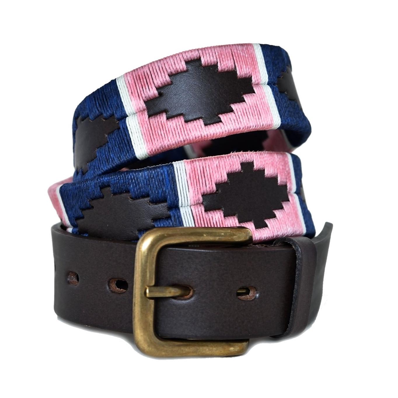 Pioneros Wide Argentinian Polo Belt - 110 Pink/Navy with White Stripe