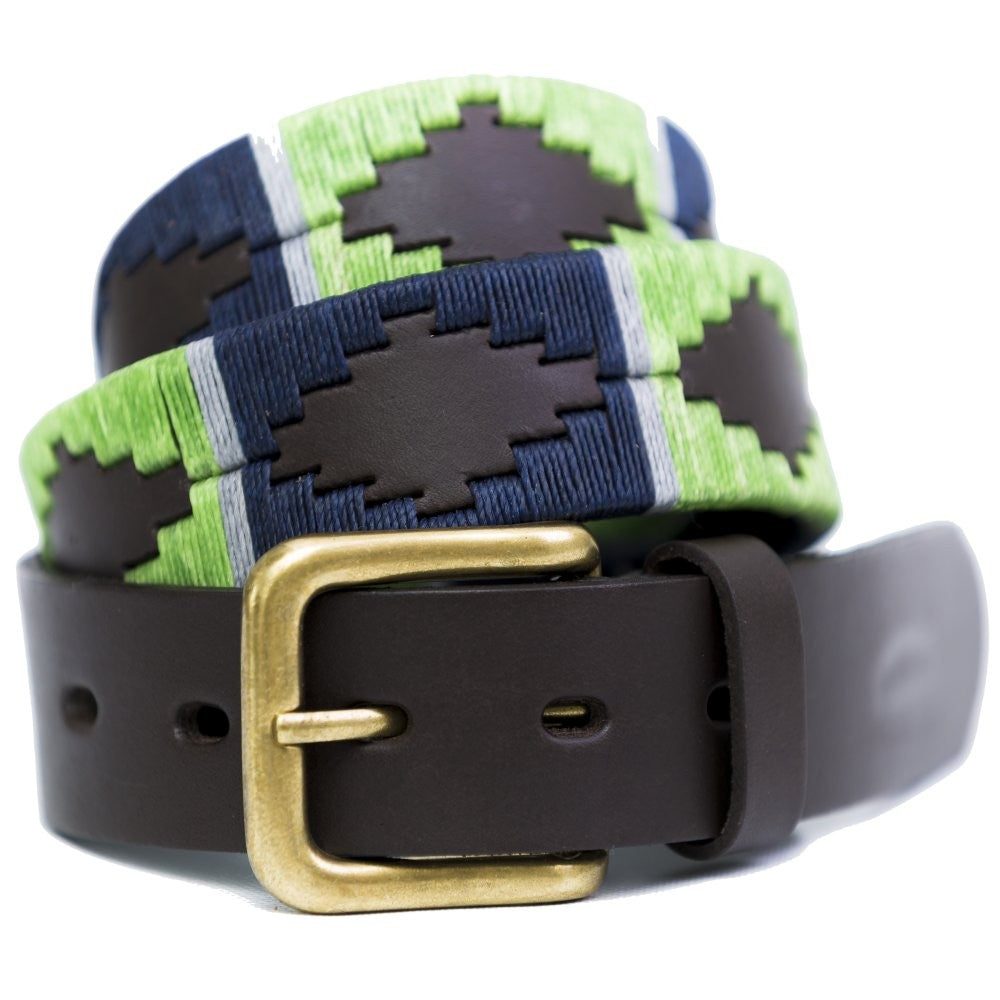 Pioneros - Argentinian Polo Belt 112 Lime/Navy With Grey Stripe