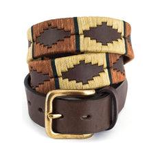 Load image into Gallery viewer, Pioneros - Argentinian Polo Belt 132 Copper/Beige with Green Stripe
