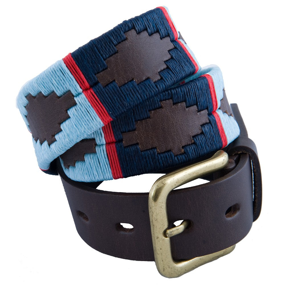 Pioneros - Argentinian Polo Belt 186 Navy/Pale Blue with Red Stripe