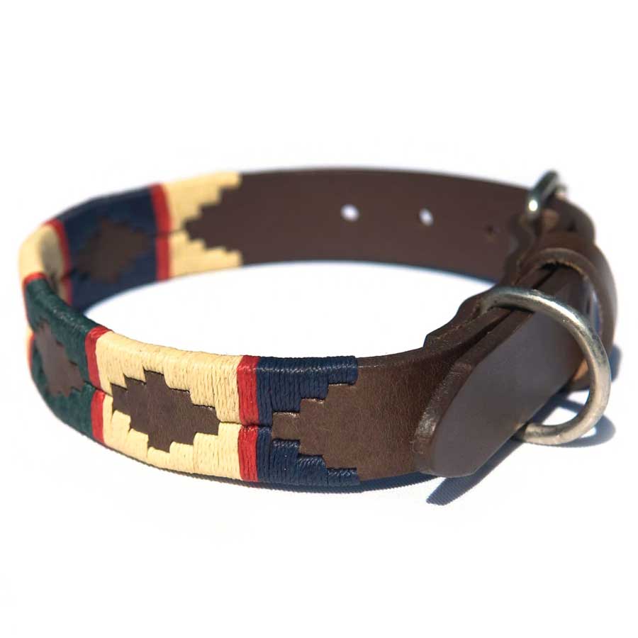 PIONEROS Polo Dog Collar - 705 Navy/Cream/Green/Red Stripe