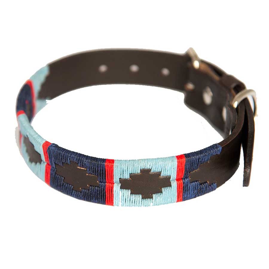 PIONEROS Polo Dog Collar - 786 Navy/Pale Blue/Red Stripe