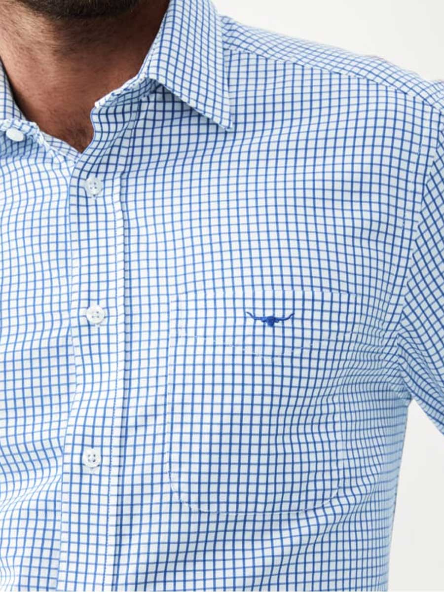 RM WILLIAMS Collins Standard Collar Men's Shirt - Blue & White Check