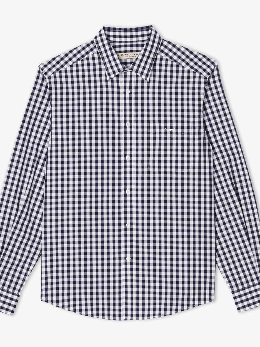 RM WILLIAMS Collins Standard Collar Men's Shirt - Navy Gingham Check