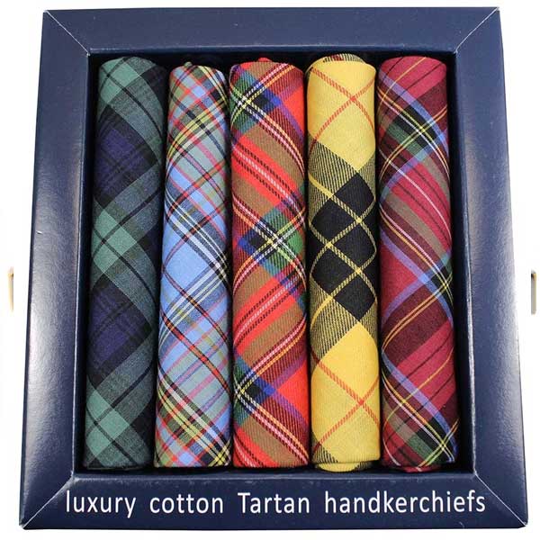 Soprano - 5 Luxury Cotton Hankies Gift Set - Tartan