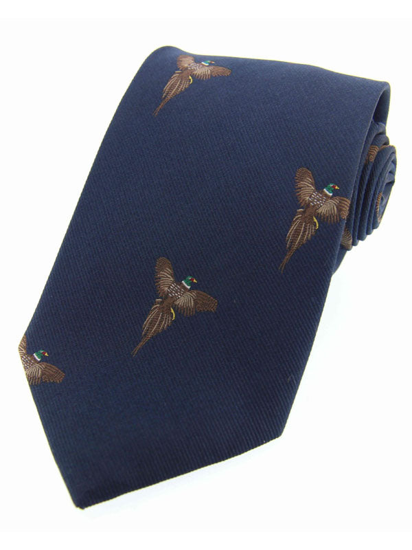 Soprano - Navy Flying Pheasants Woven Silk Country Tie