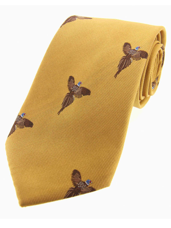 Soprano - Gold Flying Pheasants Woven Silk Country Tie