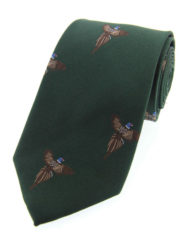 Soprano - Green Flying Pheasants Woven Silk Country Tie