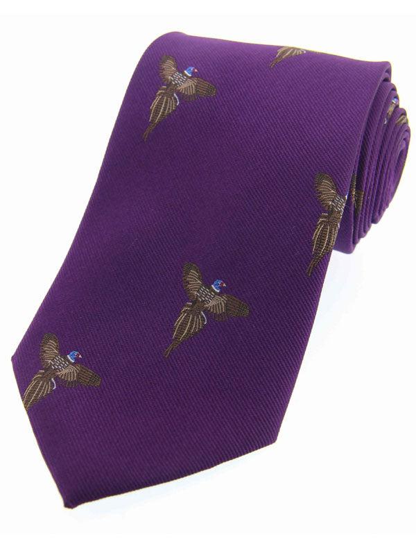 Soprano - Purple Flying Pheasants Woven Silk Country Tie