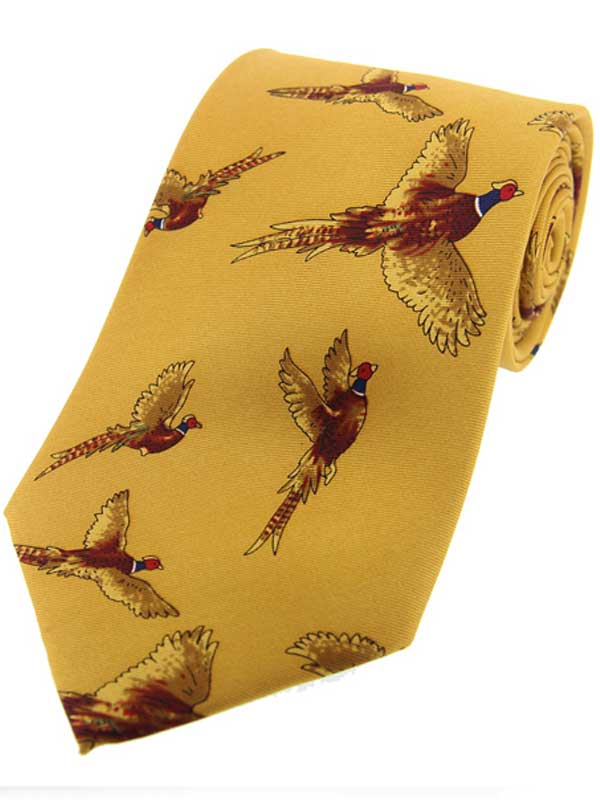 Soprano - Mustard Flying Pheasants Silk Country Tie