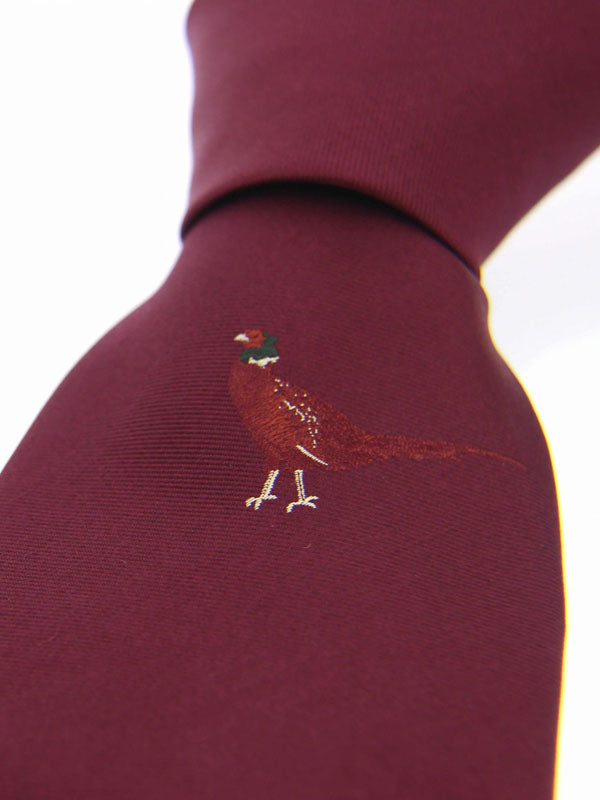 Soprano - Burgundy Underknot Standing Pheasant Silk Tie