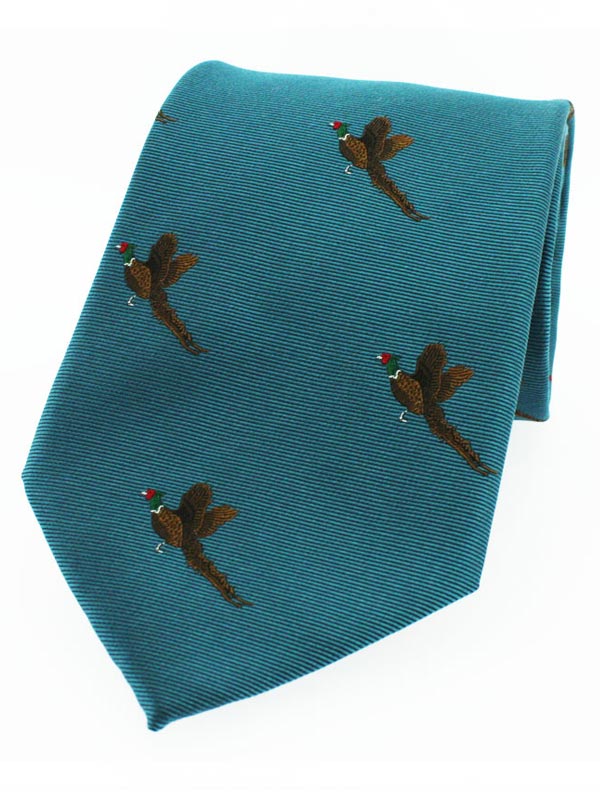 Soprano - Teal Ground With Flying Pheasants Silk Tie