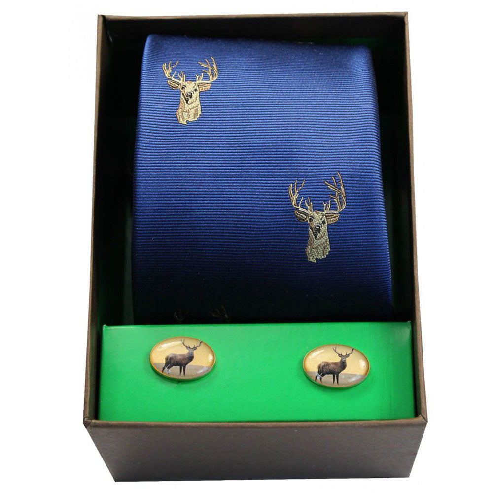 Soprano - Tie & Cufflink Gift Set - Stags Head On Royal Blue