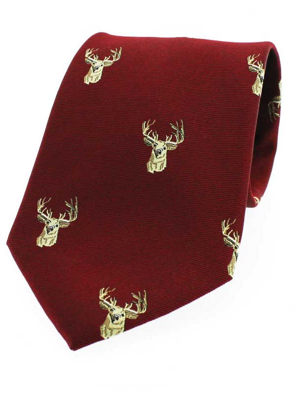 Soprano - Wine Red Stags Head Woven Silk Country Tie